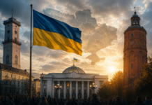Символічне зображення Вінниці, Львова та Верховної Ради як ілюстрація до матеріалу про регіональну політику України