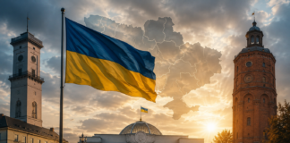 Символічне зображення Вінниці, Львова та Верховної Ради як ілюстрація до матеріалу про регіональну політику України