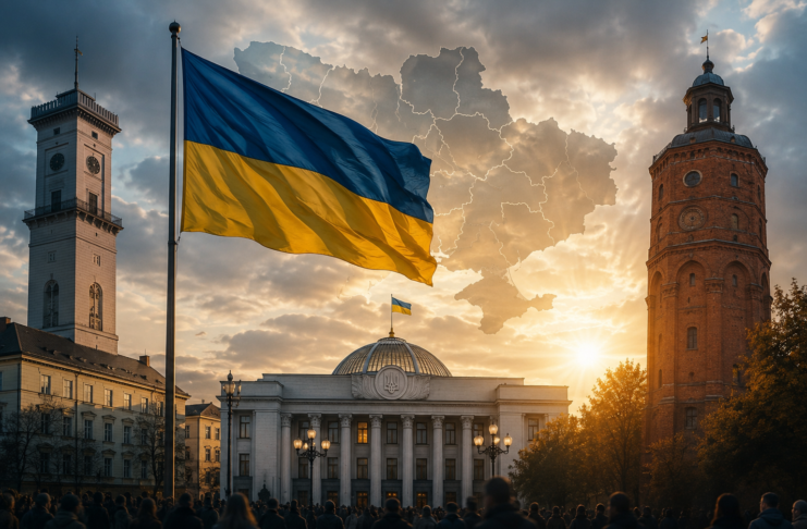 Символічне зображення Вінниці, Львова та Верховної Ради як ілюстрація до матеріалу про регіональну політику України
